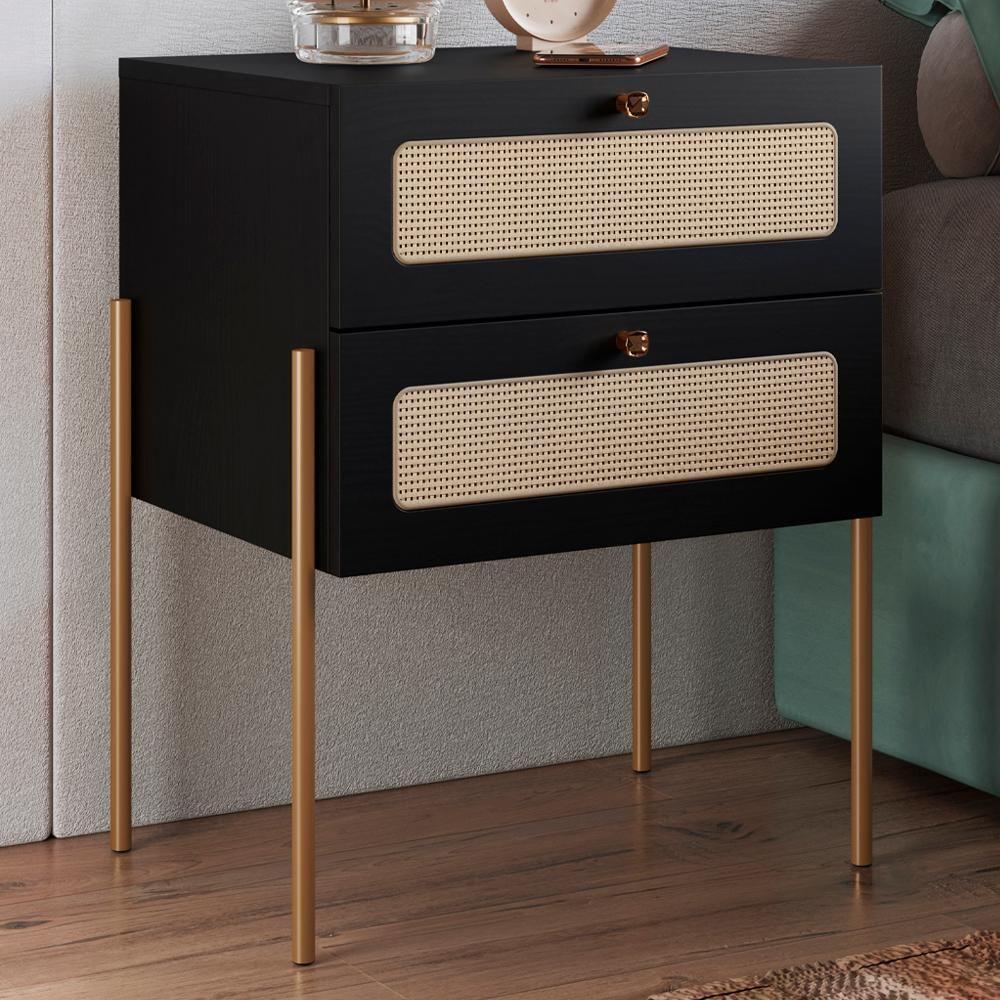 Mesa De Cabeceira 2 Gavetas Palhinha 28933 Linha Oslo Nero Artesano Nero - 5