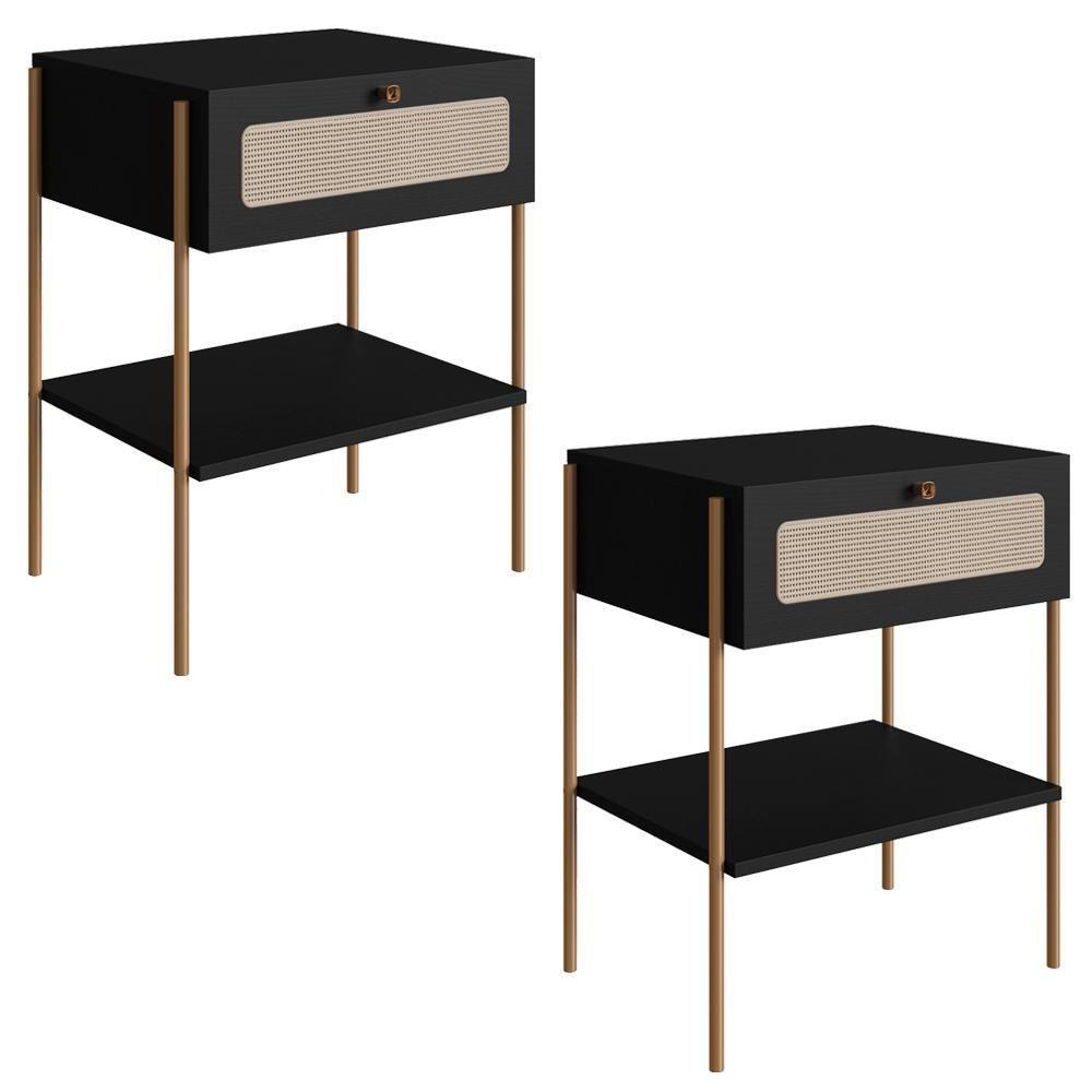 Kit 02 Mesas De Cabeceira 1 Gv Palhinha 28932 Linha Oslo Nero Artesano Nero - 1