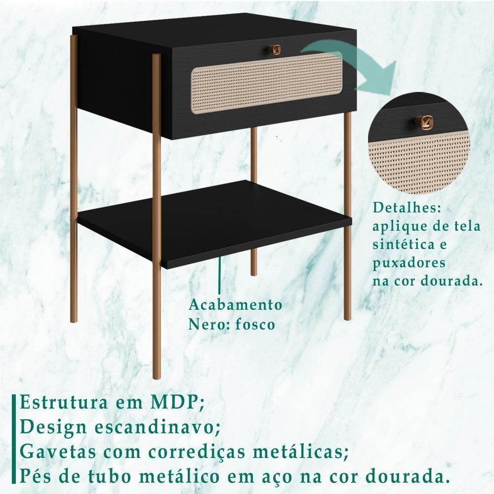 Kit 02 Mesas De Cabeceira 1 Gv Palhinha 28932 Linha Oslo Nero Artesano Nero - 8