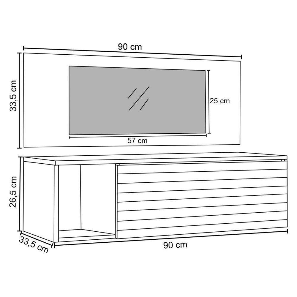 Penteadeira Suspensa Com Painel E Espelho Joy - Ssx Multicoisas Cor Nature-branco - 2