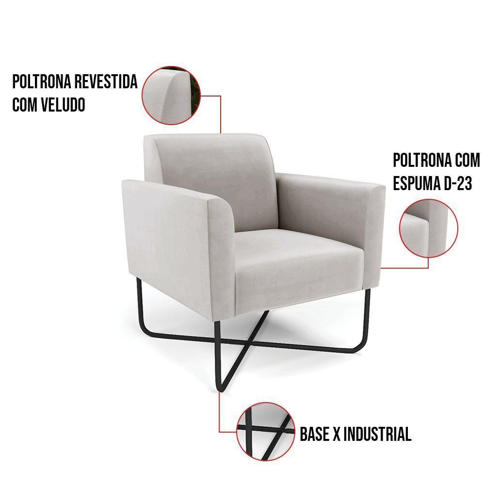 Kit 2 Poltronas Base X Industrial Preto Marisa Veludo D03 - D\'rossi Cor Cinza - 3