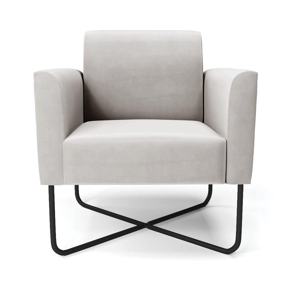 Kit 2 Poltronas Base X Industrial Preto Marisa Veludo D03 - D\'rossi Cor Cinza - 5