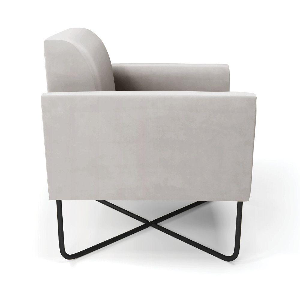 Kit 2 Poltronas Base X Industrial Preto Marisa Veludo D03 - D\'rossi Cor Cinza - 7