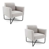 Kit 2 Poltronas Base X Industrial Preto Marisa Veludo D03 - D\'rossi Cor Cinza - 1