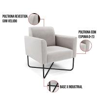Kit 2 Poltronas Base X Industrial Preto Marisa Veludo D03 - D\'rossi Cor Cinza - 3