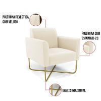 Poltrona Base X Industrial Dourado Marisa Veludo D03 - D\'rossi Cor Bege - 2