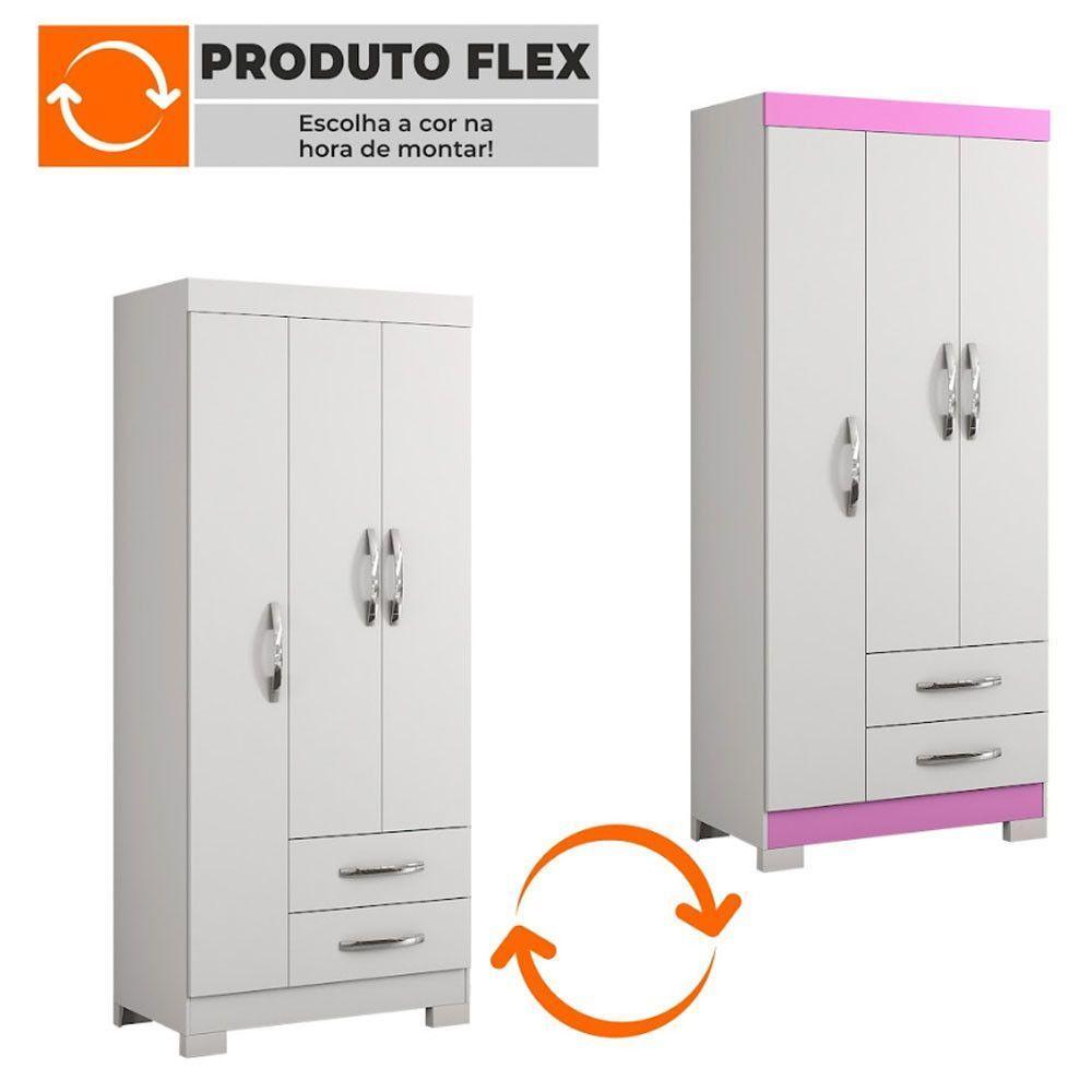 Guarda Roupa Solteiro Nt5000 3 Portas E 2 Gavetas Com Pés Notável Branco New- Rosa Flex - 4