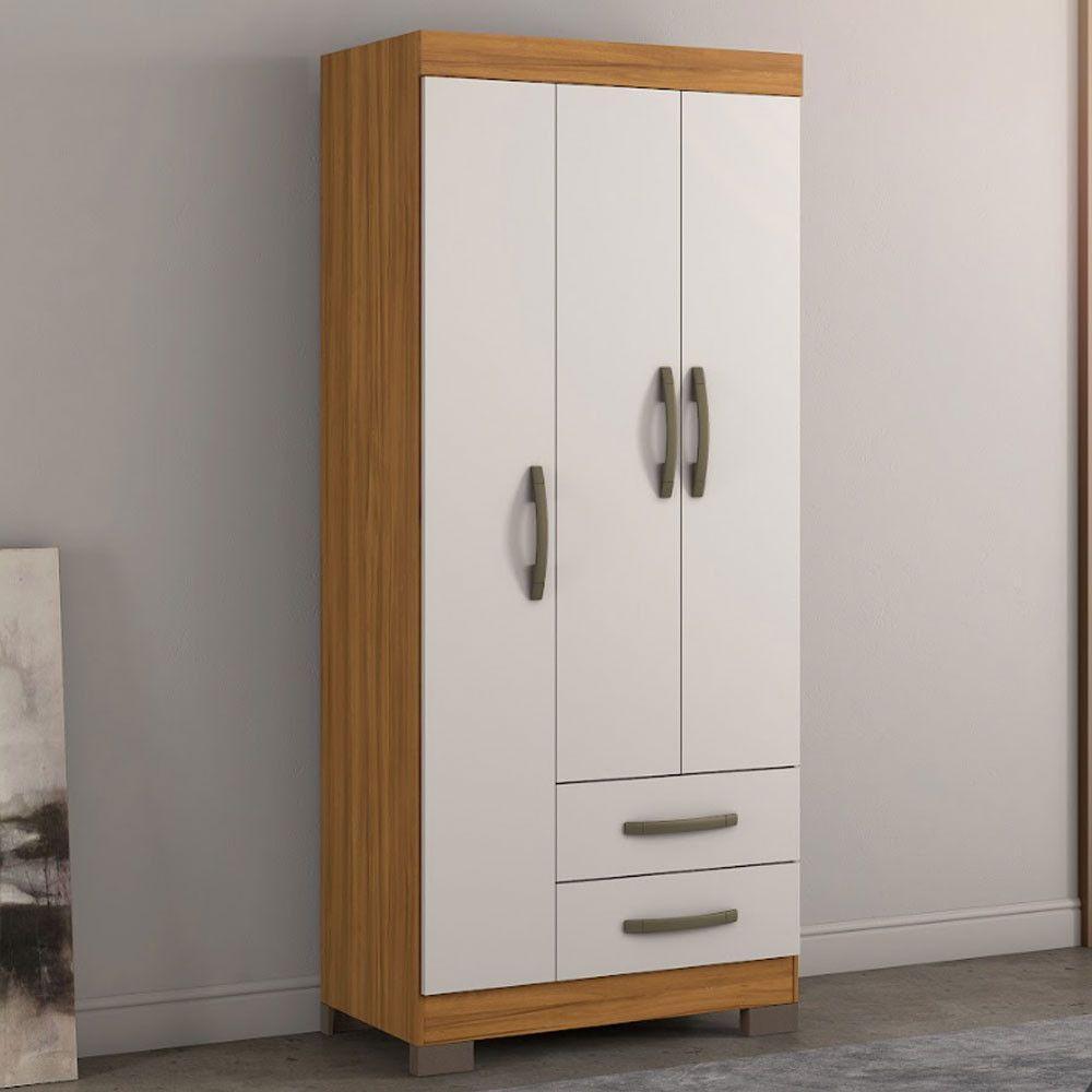Guarda Roupa Solteiro Nt5000 3 Portas E 2 Gavetas Com Pés Notável Freijo Trend Com Off White - 1
