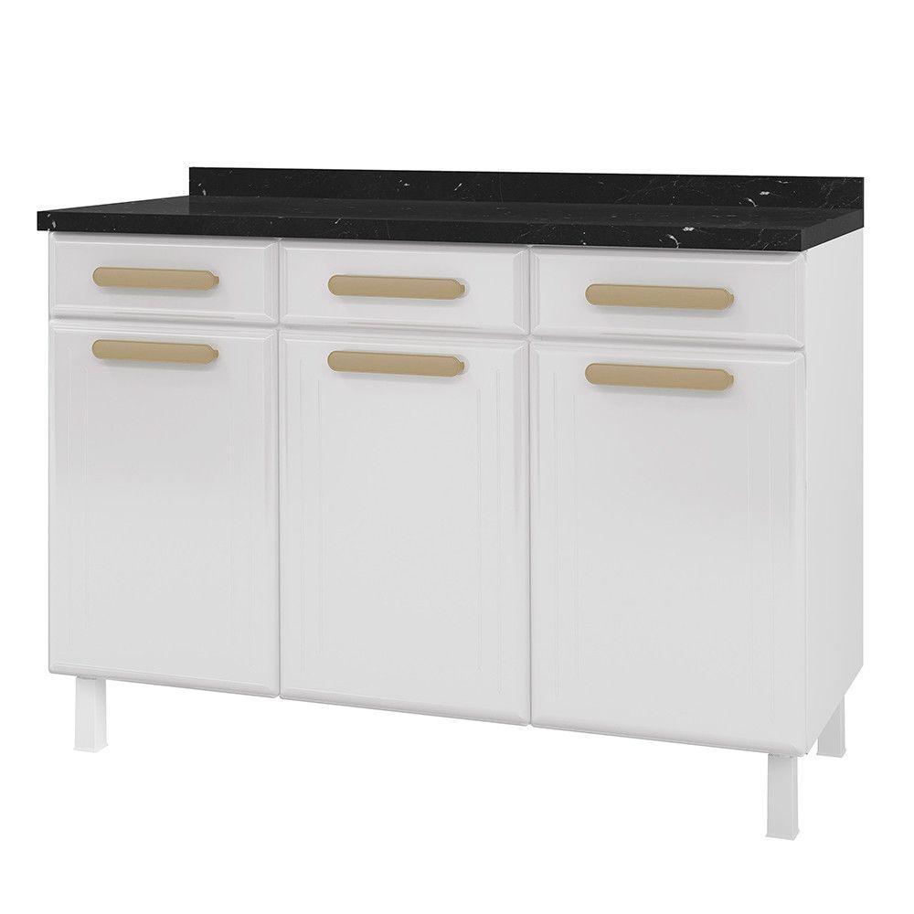 Balcão De Cozinha ágata 3 Portas E 3 Gavetas Com Tampo 817108 Telasul Branco - 1