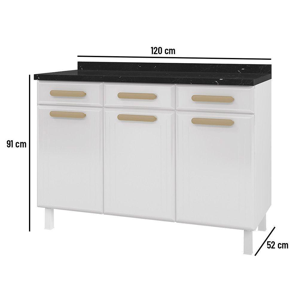Balcão De Cozinha ágata 3 Portas E 3 Gavetas Com Tampo 817108 Telasul Branco - 6