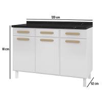 Balcão De Cozinha ágata 3 Portas E 3 Gavetas Com Tampo 817108 Telasul Branco - 6