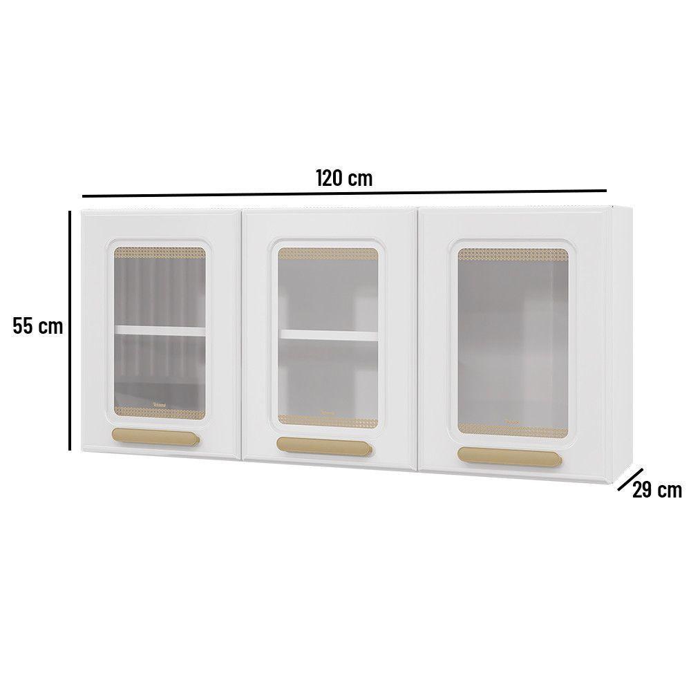Armário Aéreo De Cozinha ágata 3 Portas Com Vidro 817007 Telasul Branco - 5