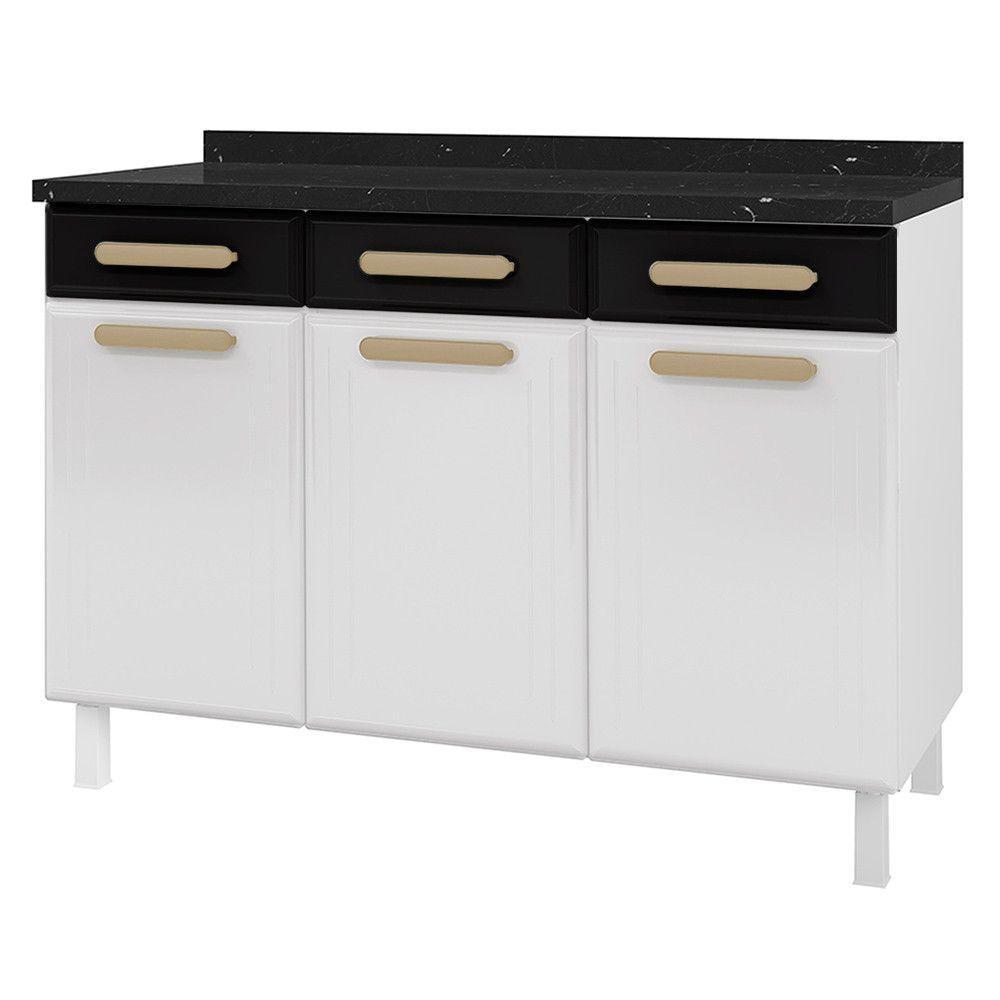 Balcão De Cozinha ágata 3 Portas E 3 Gavetas Com Tampo 817108 Telasul Branco Com Preto - 1