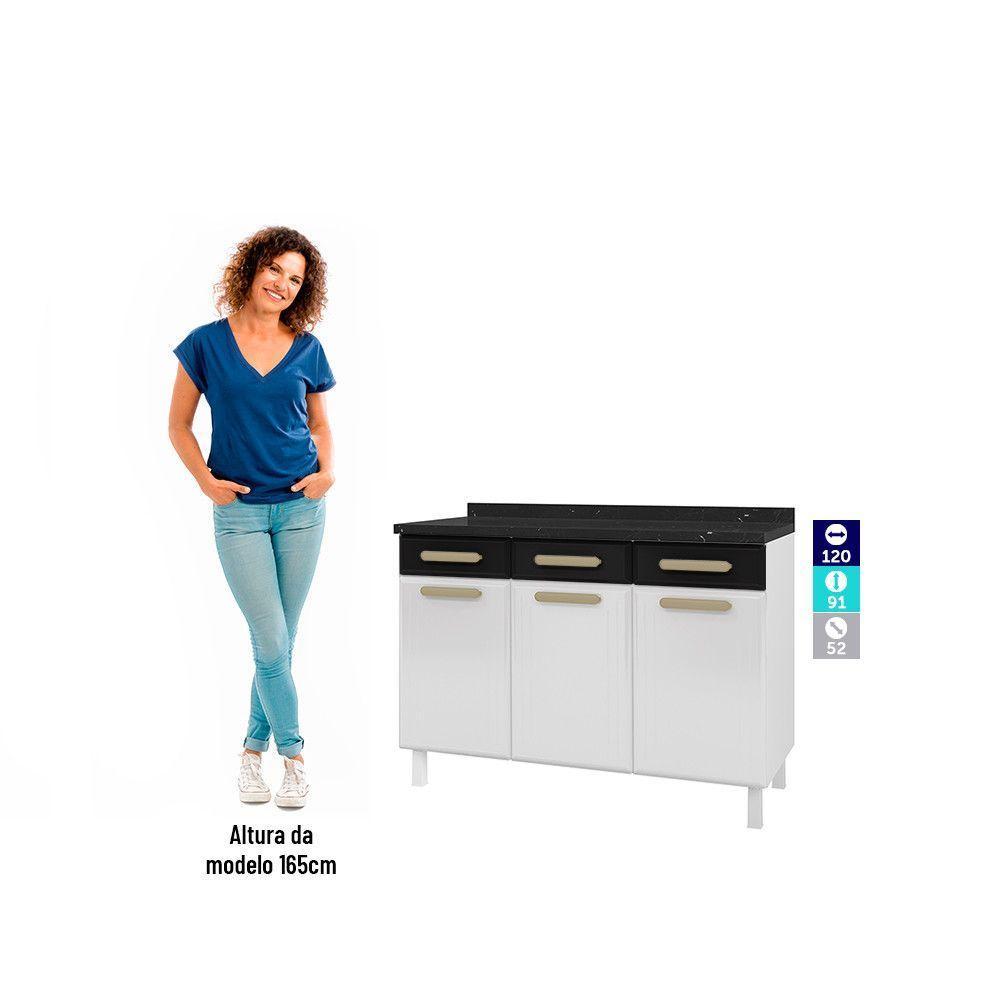 Balcão De Cozinha ágata 3 Portas E 3 Gavetas Com Tampo 817108 Telasul Branco Com Preto - 5