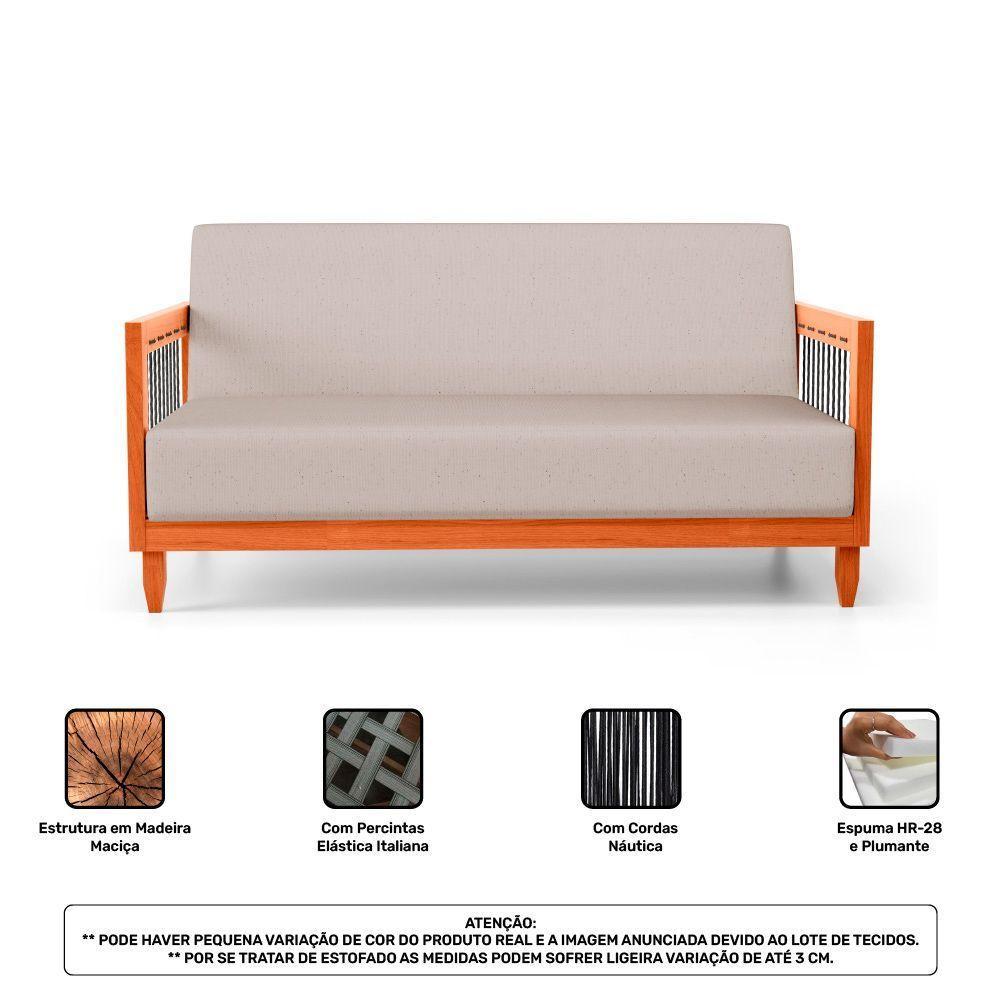 Kit 02 Poltronas E 01 Sofá Samoa Madeira Maciça Com Cordas Náutica Linho Rústico Areia - Desk Design - 8