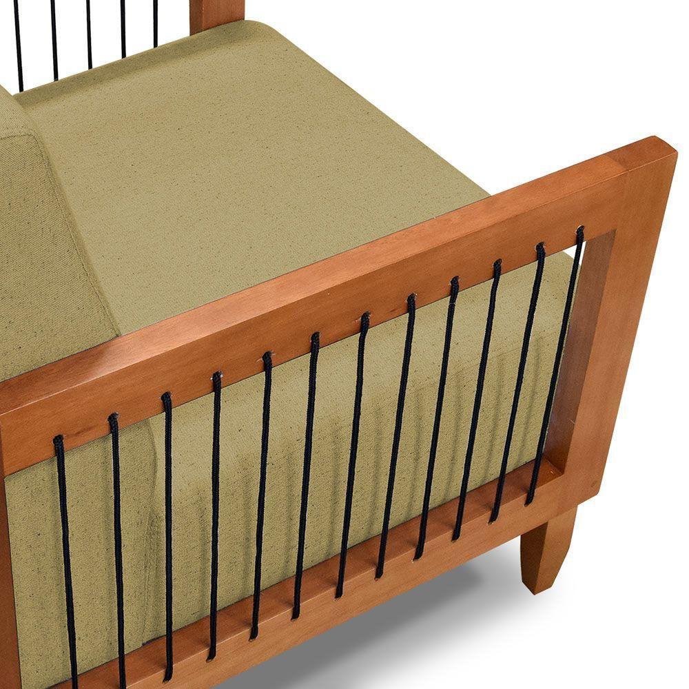 Kit Poltrona E Sofá Varanda Samoa Madeira Maciça Com Cordas Náutica Linho Dourado - Desk Design - 7