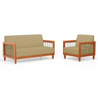 Kit Poltrona E Sofá Varanda Samoa Madeira Maciça Com Cordas Náutica Linho Dourado - Desk Design - 1