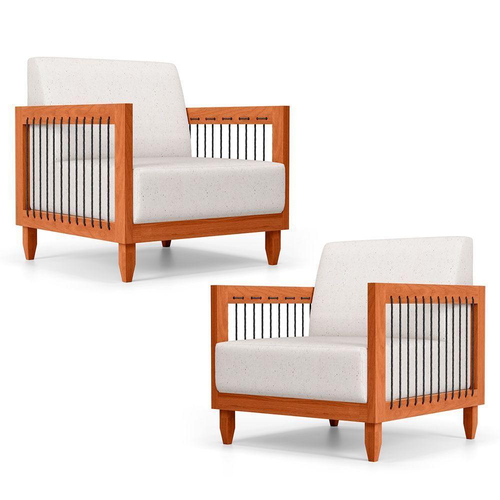 Kit 02 Poltronas Varanda Samoa Madeira Maciça Com Cordas Náutica Linho Natural - Desk Design - 1