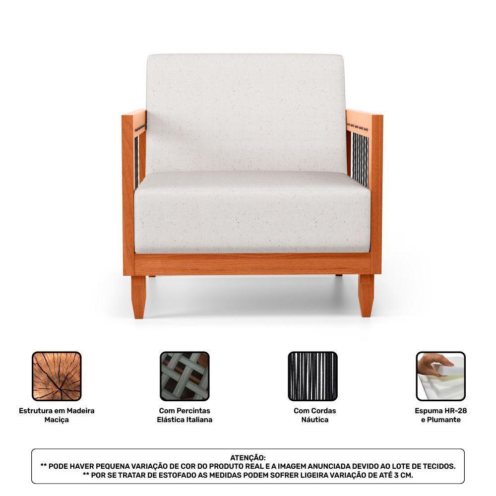 Kit 02 Poltronas Varanda Samoa Madeira Maciça Com Cordas Náutica Linho Natural - Desk Design - 4