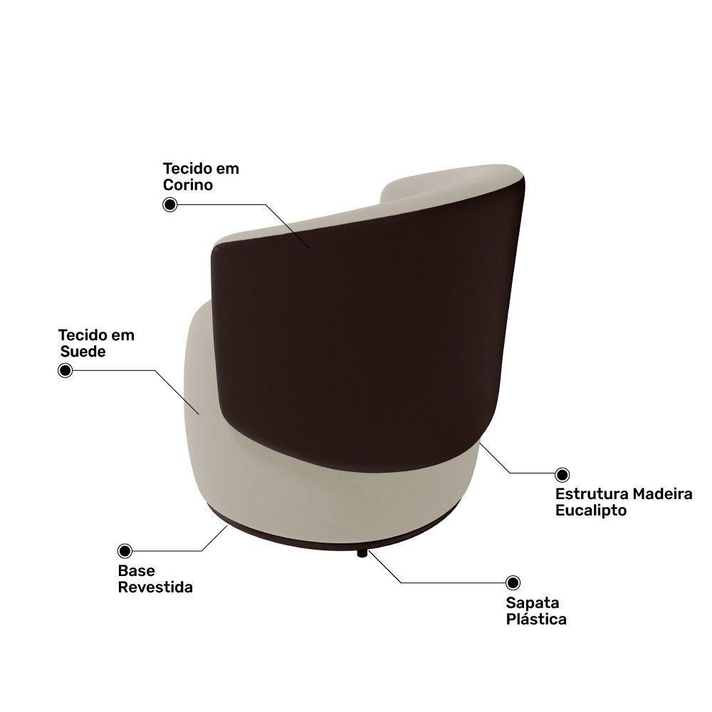 Kit 02 Poltronas Decorativas Aisha Orgânica Composê Sintético Marrom Com Suede Bege - Desk Design - 5