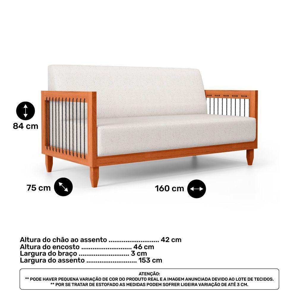 Kit Poltrona E Sofá Varanda Samoa Madeira Maciça Com Cordas Náutica Linho Natural - Desk Design - 2