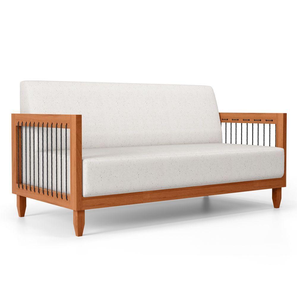 Kit Poltrona E Sofá Varanda Samoa Madeira Maciça Com Cordas Náutica Linho Natural - Desk Design - 9