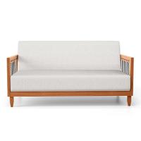 Kit Poltrona E Sofá Varanda Samoa Madeira Maciça Com Cordas Náutica Linho Natural - Desk Design - 7