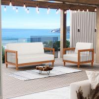 Kit Poltrona E Sofá Varanda Samoa Madeira Maciça Com Cordas Náutica Linho Natural - Desk Design - 8