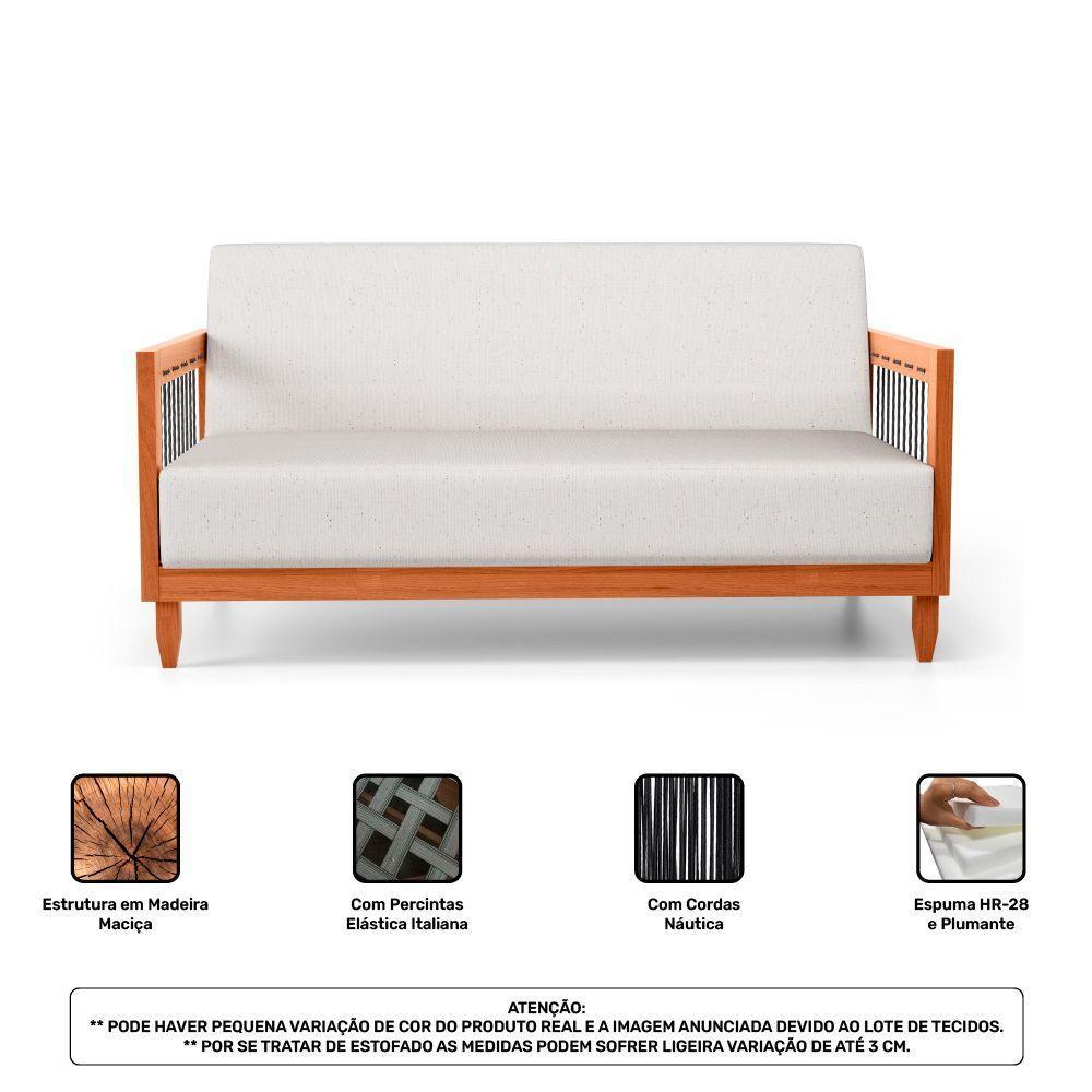 Kit 02 Poltronas E 01 Sofá Samoa Madeira Maciça Com Cordas Náutica Linho Natural - Desk Design - 10