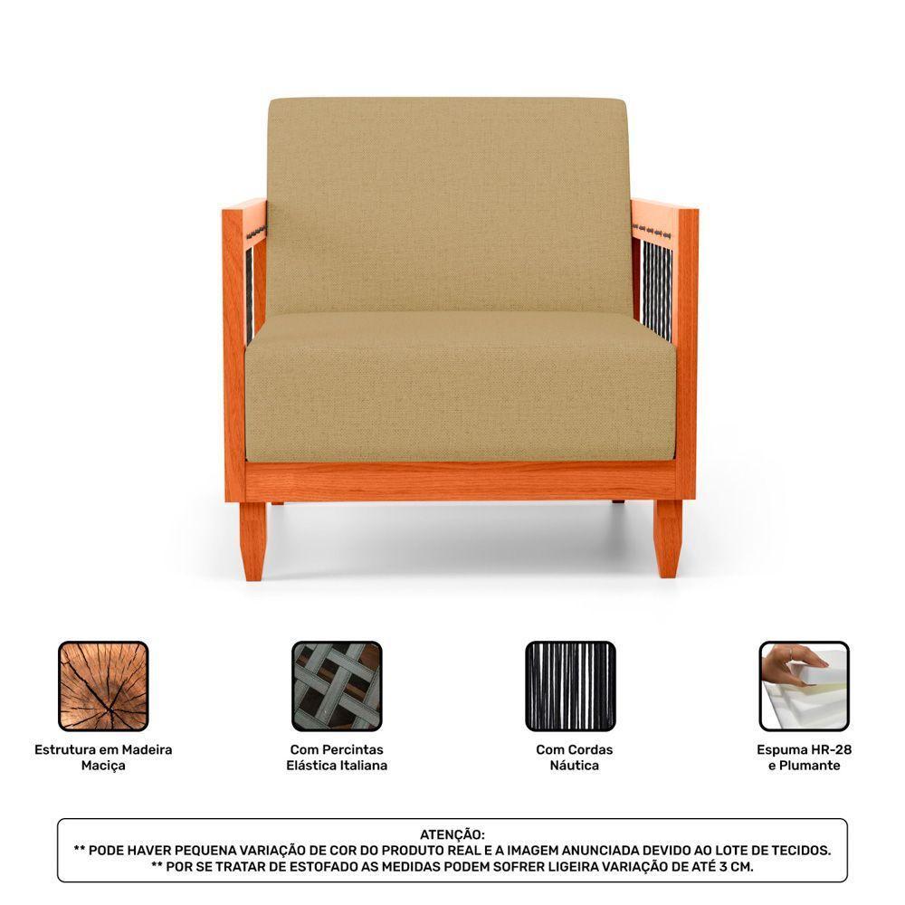 Poltrona Decorativa Varanda Samoa Madeira Maciça Com Cordas Náutica Linho Dourado - Desk Design - 4