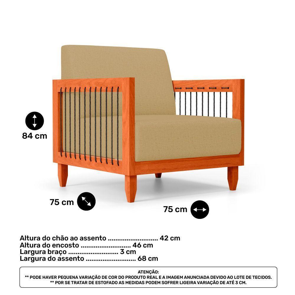 Poltrona Decorativa Varanda Samoa Madeira Maciça Com Cordas Náutica Linho Dourado - Desk Design - 9