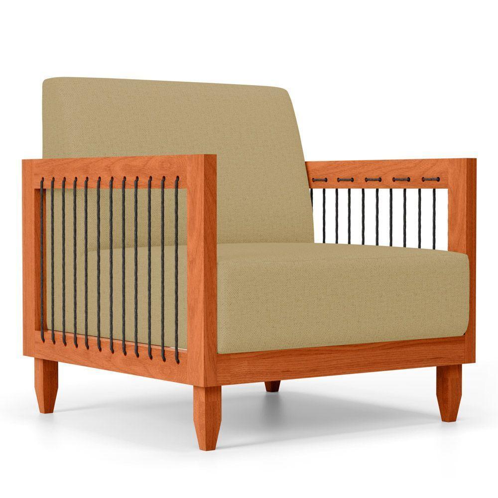 Kit 02 Poltronas E 01 Sofá Samoa Madeira Maciça Com Cordas Náutica Linho Dourado - Desk Design - 8