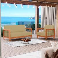 Kit 02 Poltronas E 01 Sofá Samoa Madeira Maciça Com Cordas Náutica Linho Dourado - Desk Design - 10