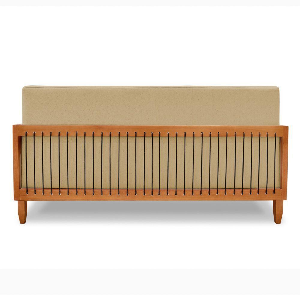 Sofá Varanda Samoa Madeira Maciça 02 Lugares Com Cordas Náutica Linho Dourado - Desk Design - 3