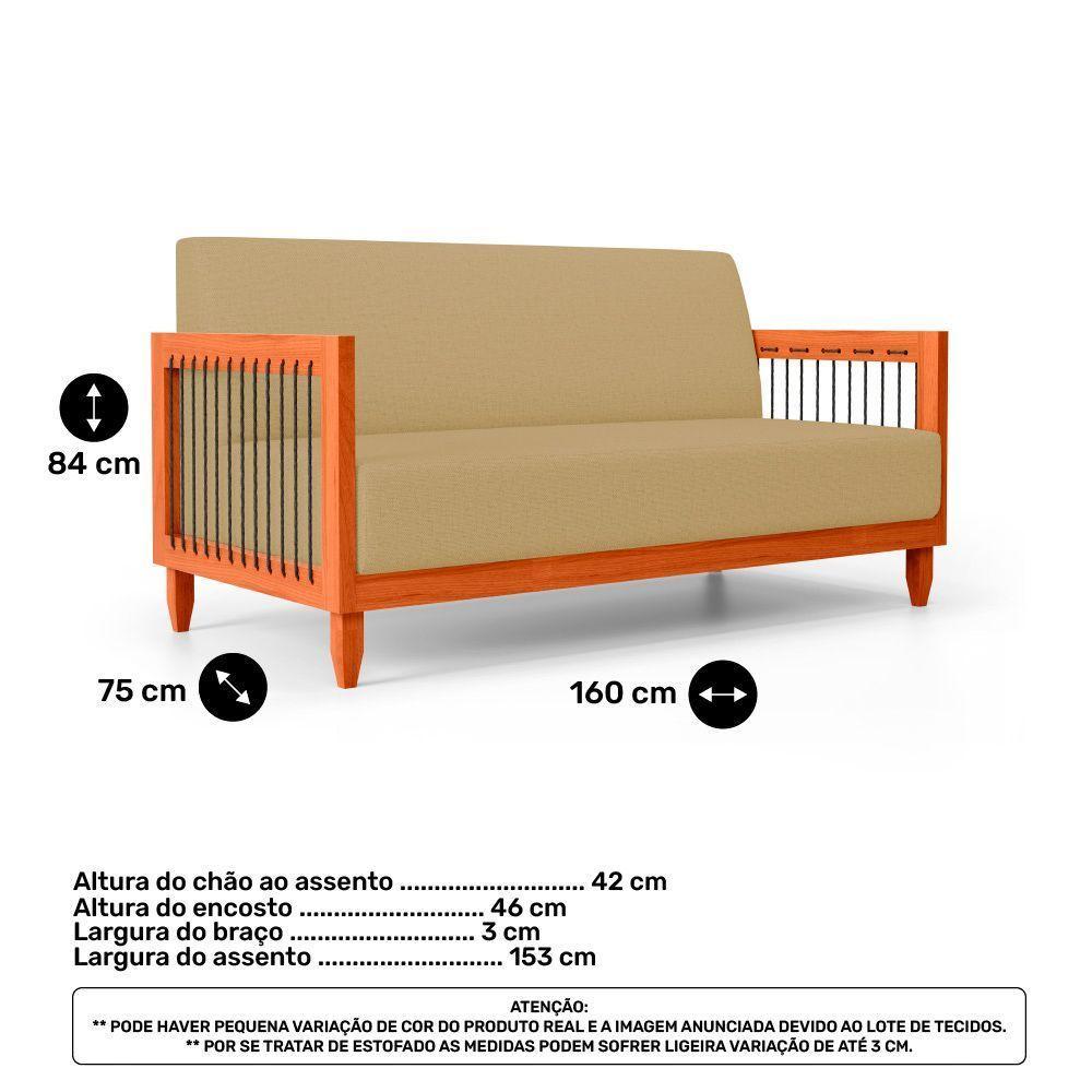 Sofá Varanda Samoa Madeira Maciça 02 Lugares Com Cordas Náutica Linho Dourado - Desk Design - 5