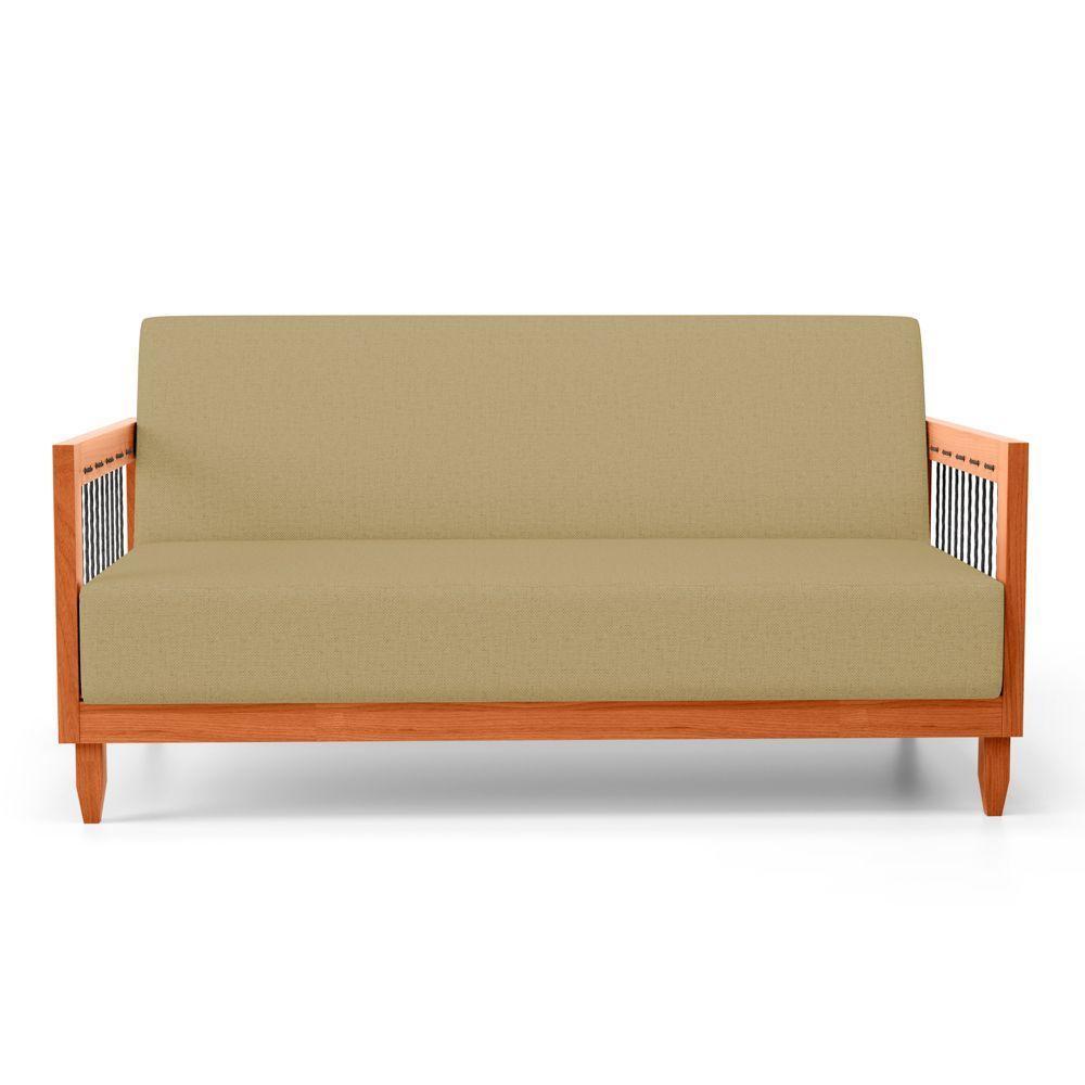 Sofá Varanda Samoa Madeira Maciça 02 Lugares Com Cordas Náutica Linho Dourado - Desk Design - 9