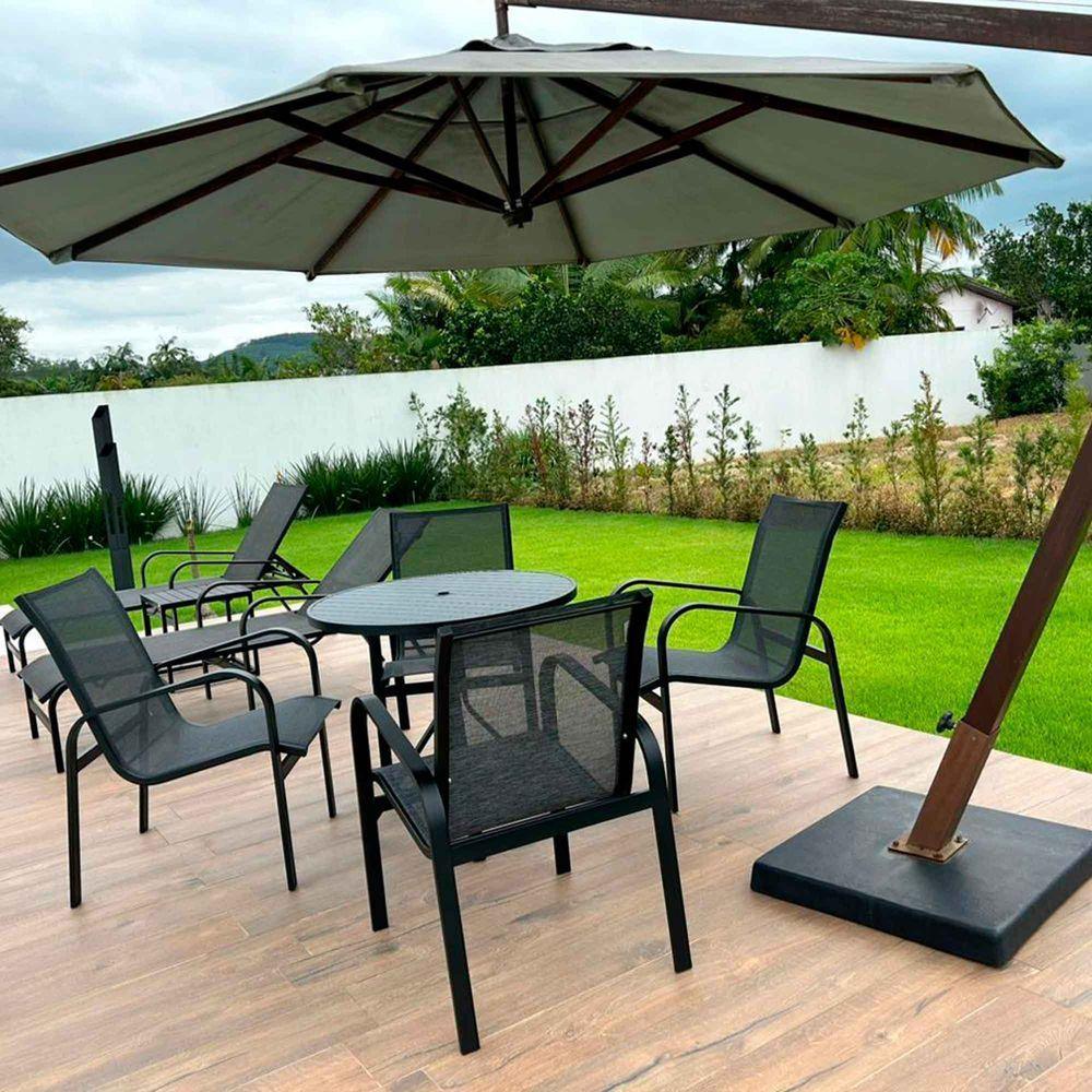 Conjunto 1 Mesa + 4 Cadeiras + 2 Espreguiçadeiras + 1 Mesinha De Centro + 1 Ombrelone Lateral 2,90m - 2