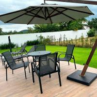 Conjunto 1 Mesa + 4 Cadeiras + 2 Espreguiçadeiras + 1 Mesinha De Centro + 1 Ombrelone Lateral 2,90m - 2