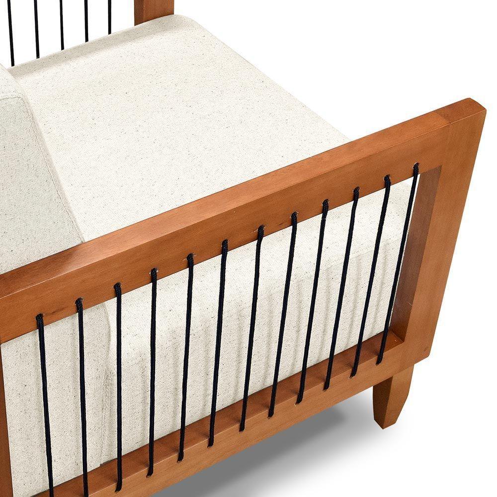 Poltrona Decorativa Varanda Samoa Madeira Maciça Com Cordas Náutica Linho Natural - Desk Design - 8