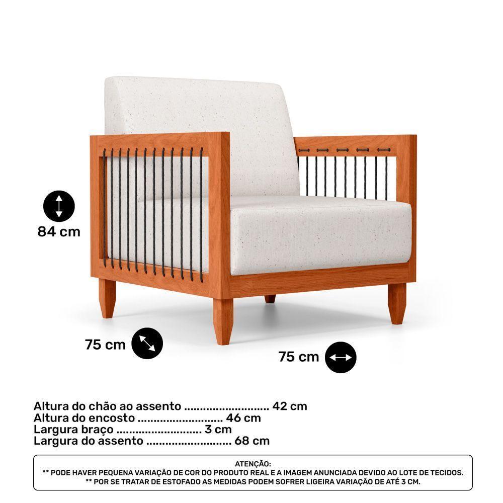 Poltrona Decorativa Varanda Samoa Madeira Maciça Com Cordas Náutica Linho Natural - Desk Design - 9