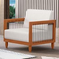 Poltrona Decorativa Varanda Samoa Madeira Maciça Com Cordas Náutica Linho Natural - Desk Design