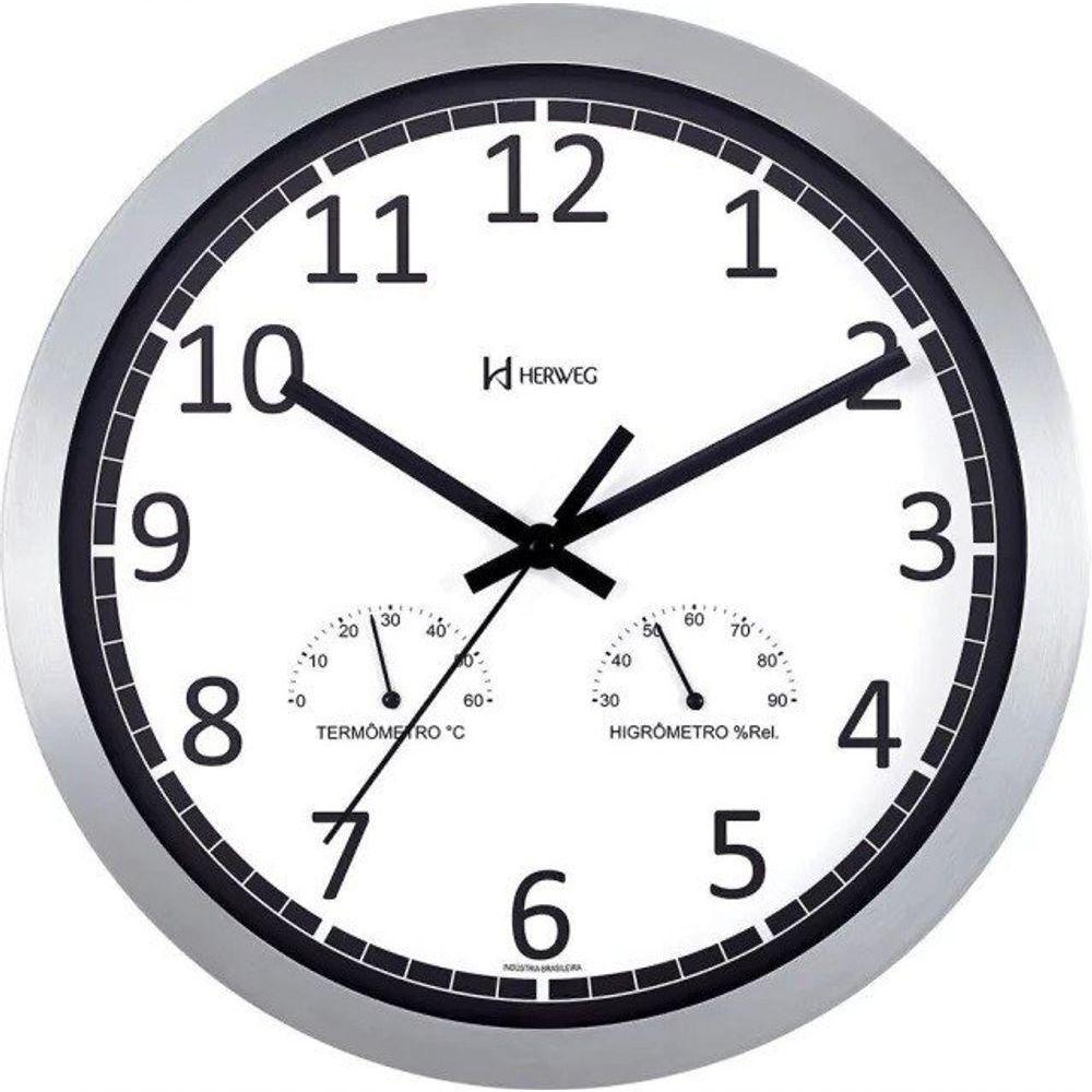 Relógio De Parede Alumínio Higrômetro E Termômetro Branco Herweg 6723 único - 1