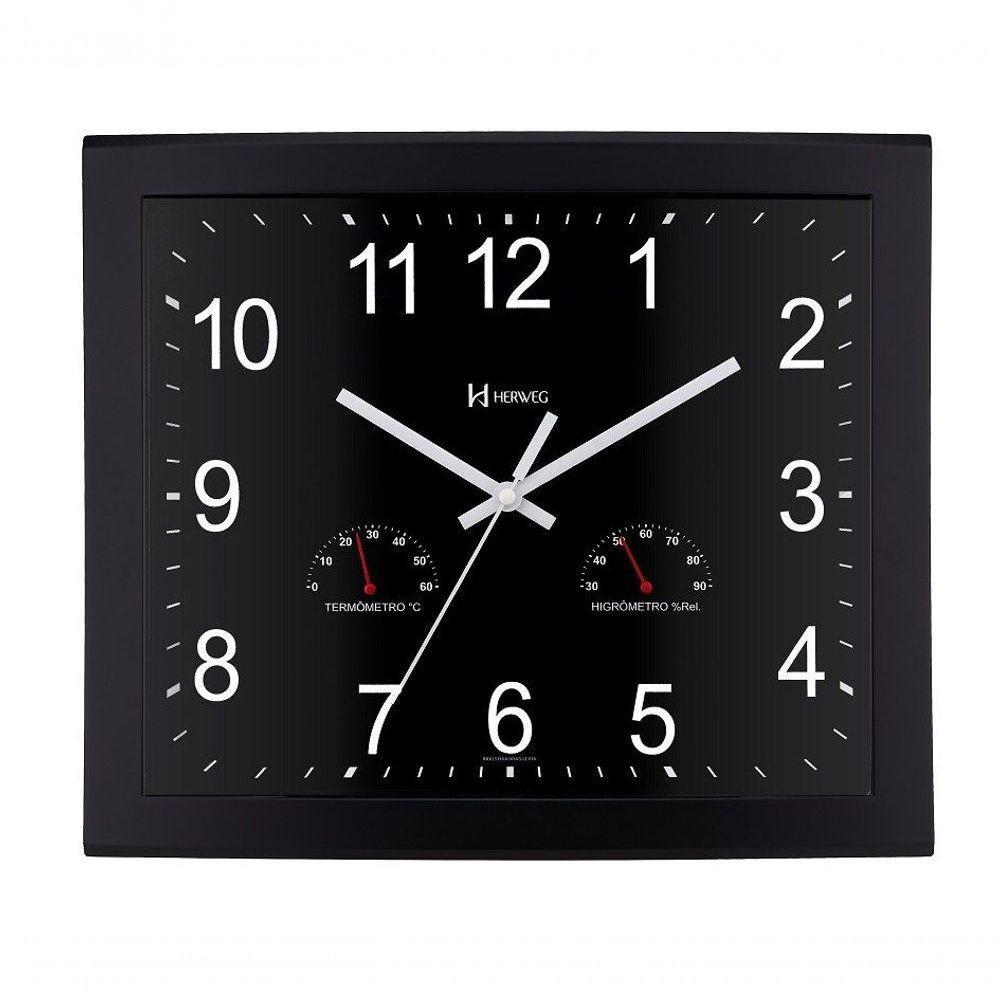 Relógio De Parede Retangular Higrômetro E Termômetro Preto Herweg 6906 único - 1