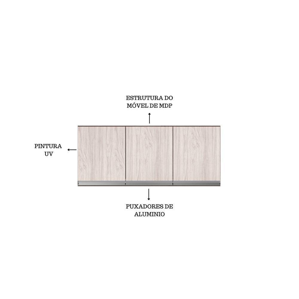 Armário Aéreo P- Cozinha Andreia 120cm C- 3 Portas Marrom - 2