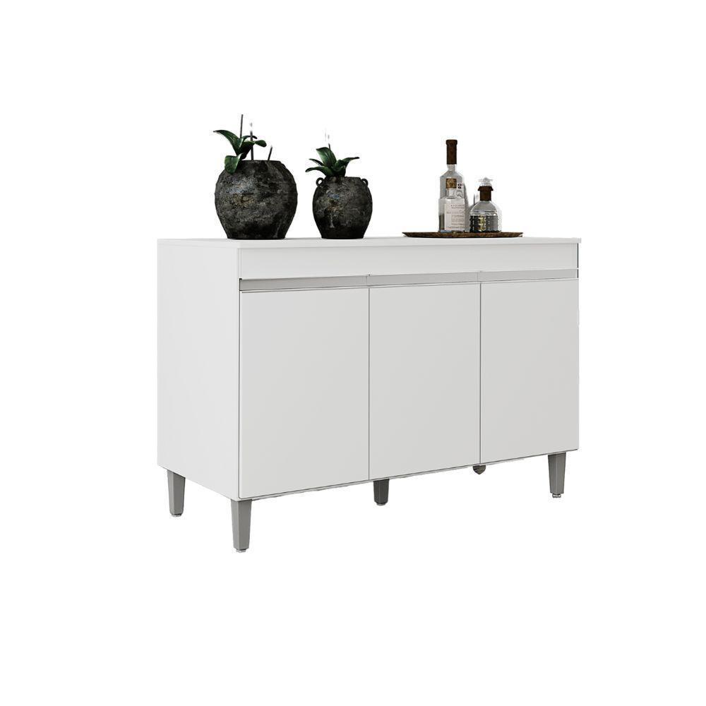 Balcão Gabinete Manu 120cm 3 Portas S-tampo Branco - 1