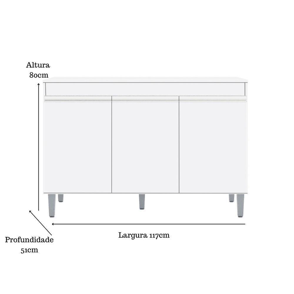 Balcão Gabinete Manu 120cm 3 Portas S-tampo Branco - 5