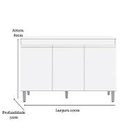 Balcão Gabinete Manu 120cm 3 Portas S-tampo Branco - 5