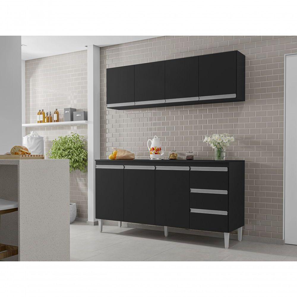 Armário Aéreo P- Cozinha Andreia 150cm C- 4 Portas Preto - 2