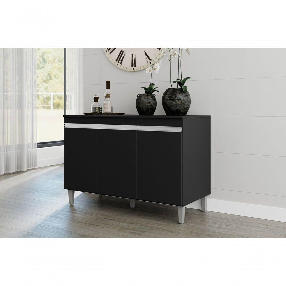 Balcão Gabinete Manu 120cm 3 Portas S-tampo Preto - 6