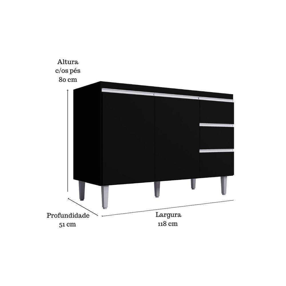 Kit Balcão Gabinete Para Pia Andreia 120cm C- Balcão Cooktop 4 Ou 5 Bocas Preto - 4